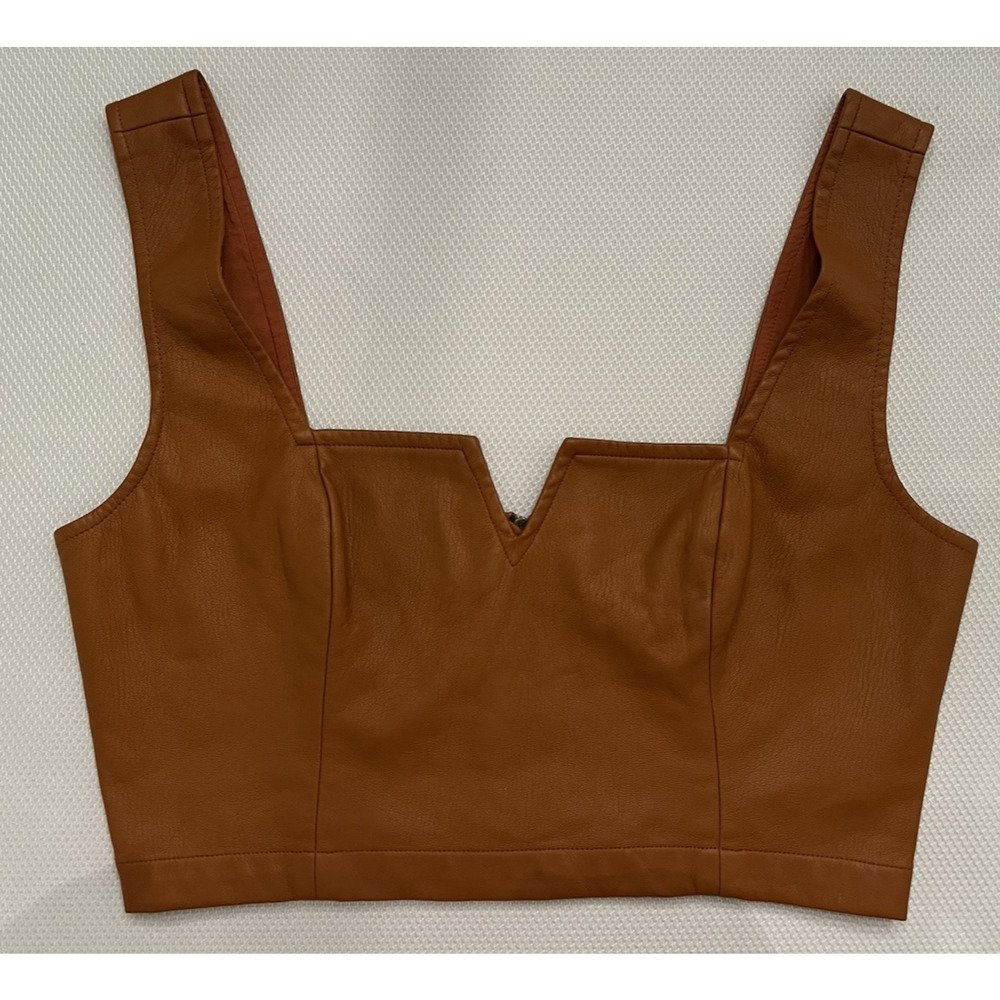 ANTHROPOLOGIE MAEVE Womens Faux‎ Leather Notch Tank Cropped Top, Size 4 Chic